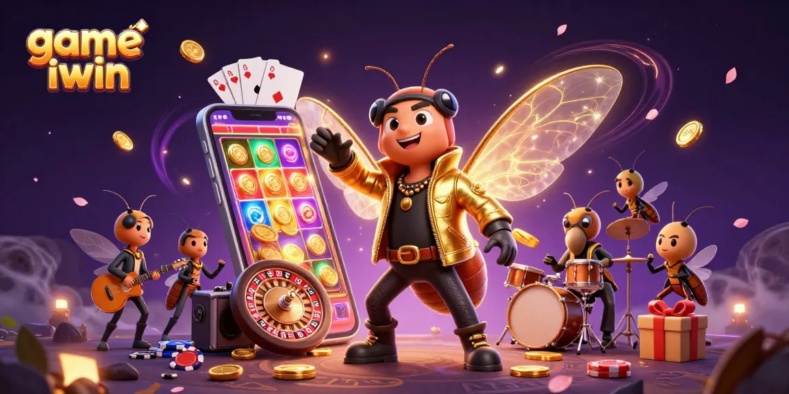 Immerse in the excitement of game iwin with a dynamic casino-themed illustration featuring vibrant characters and elements.