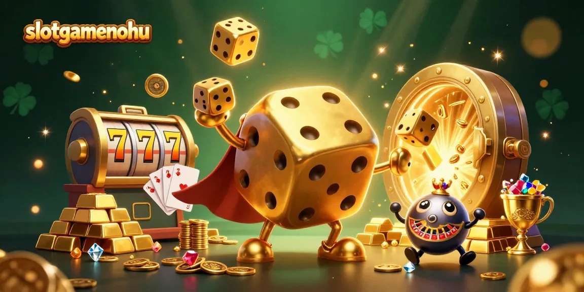 Experience thrilling gameplay at slotgamenohu with a golden dice golem and dynamic casino elements.