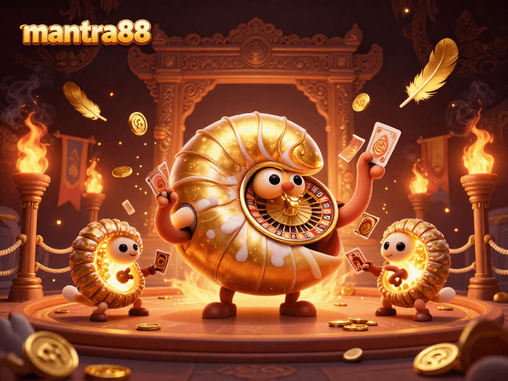 Experience thrilling gameplay with mantra88 at this vibrant casino illustration featuring a nautilus roulette wheel.