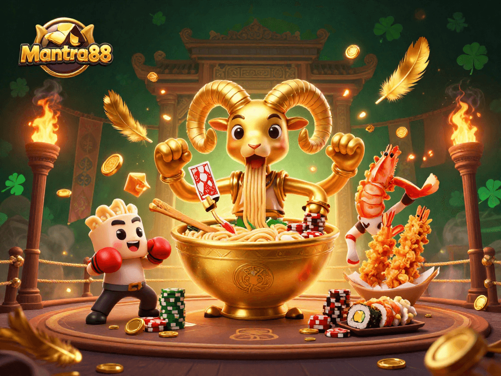 Engage with mantra88's lively casino scene featuring vibrant characters and dynamic gambling themes.