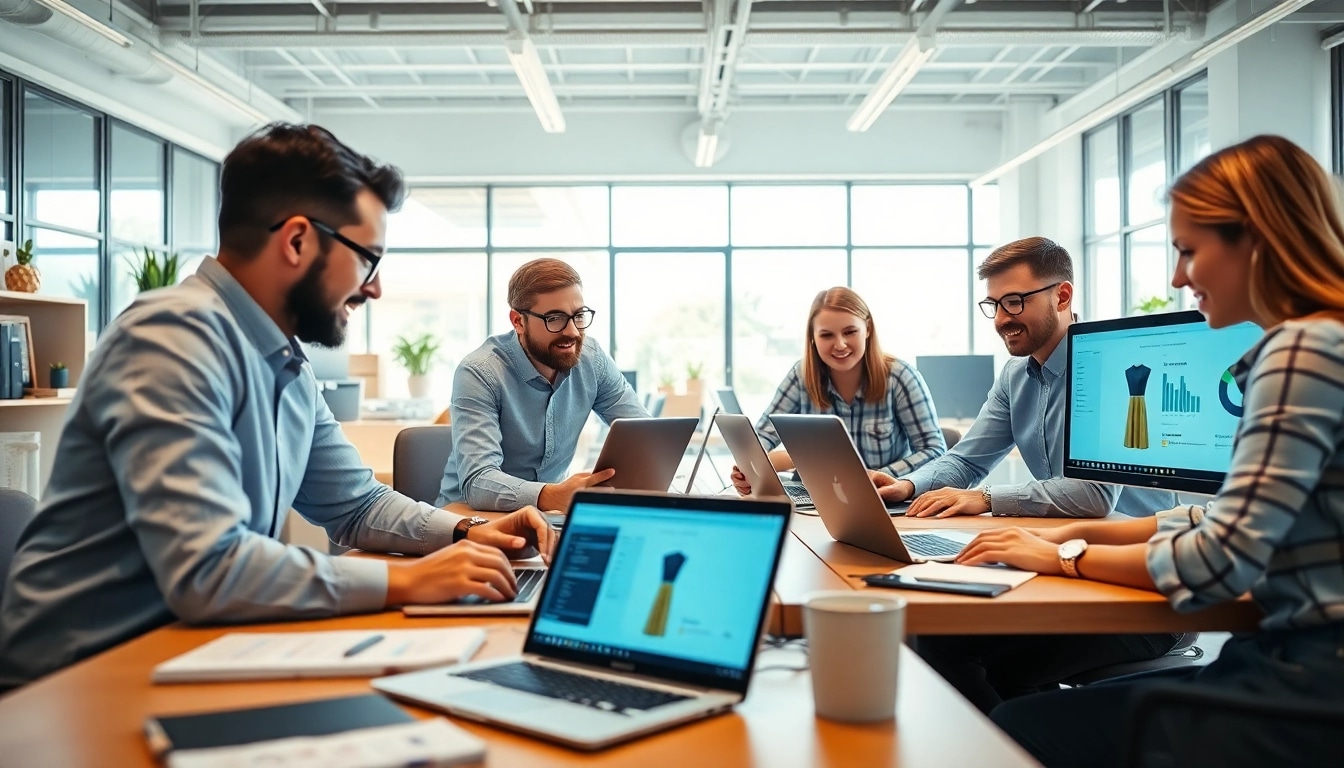 Creating engaging Shopify store development solutions in a lively office environment.