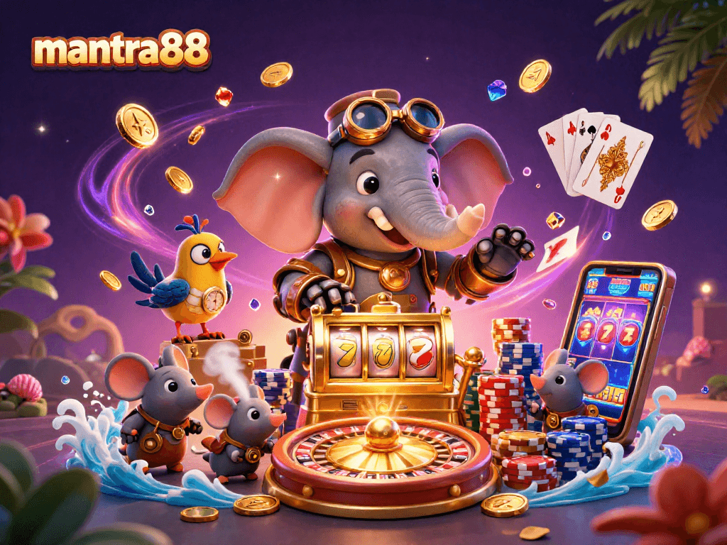 Play thrilling slots with mantra88's exciting mobile gaming experience, showcasing a vibrant steampunk theme.
