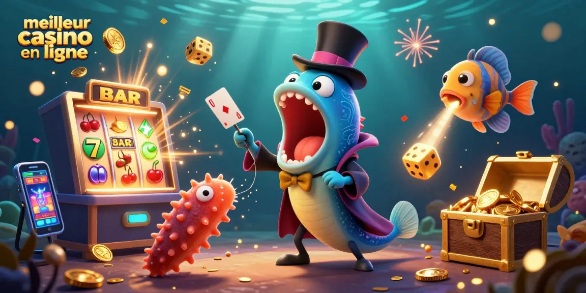 Illustration animée montrant un poisson-lanterne et une anguille gulp en spectacles de jeux de casino dans un meilleur casino en ligne.