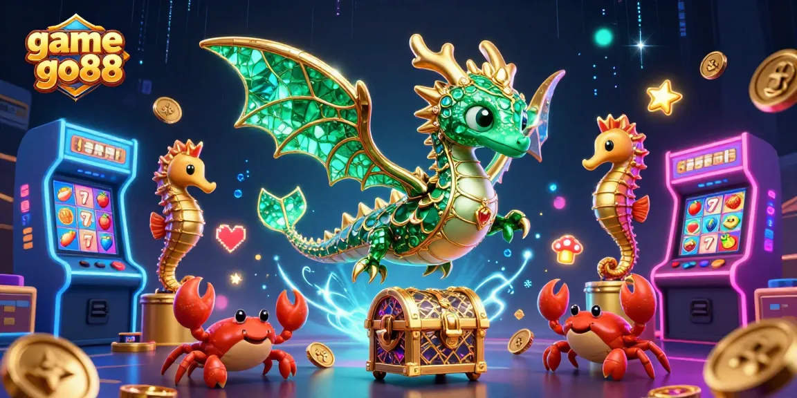 Experience the excitement of game go88 with vibrant slot reels and unique characters in a dazzling casino scene.