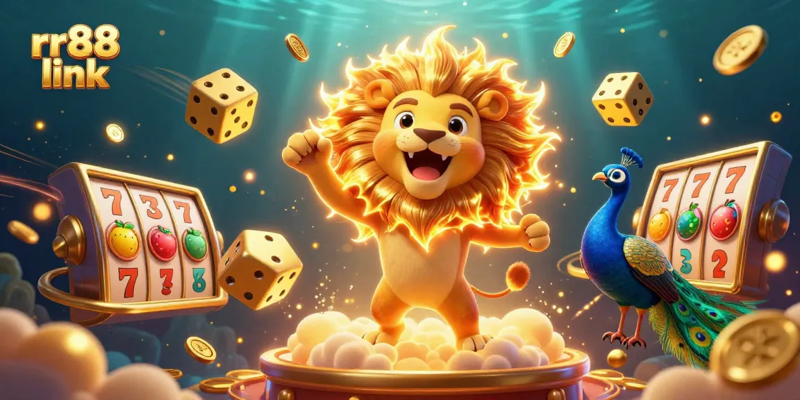 Win big with rr88 link in this vibrant 3D casino scene featuring dynamic game elements and characters.