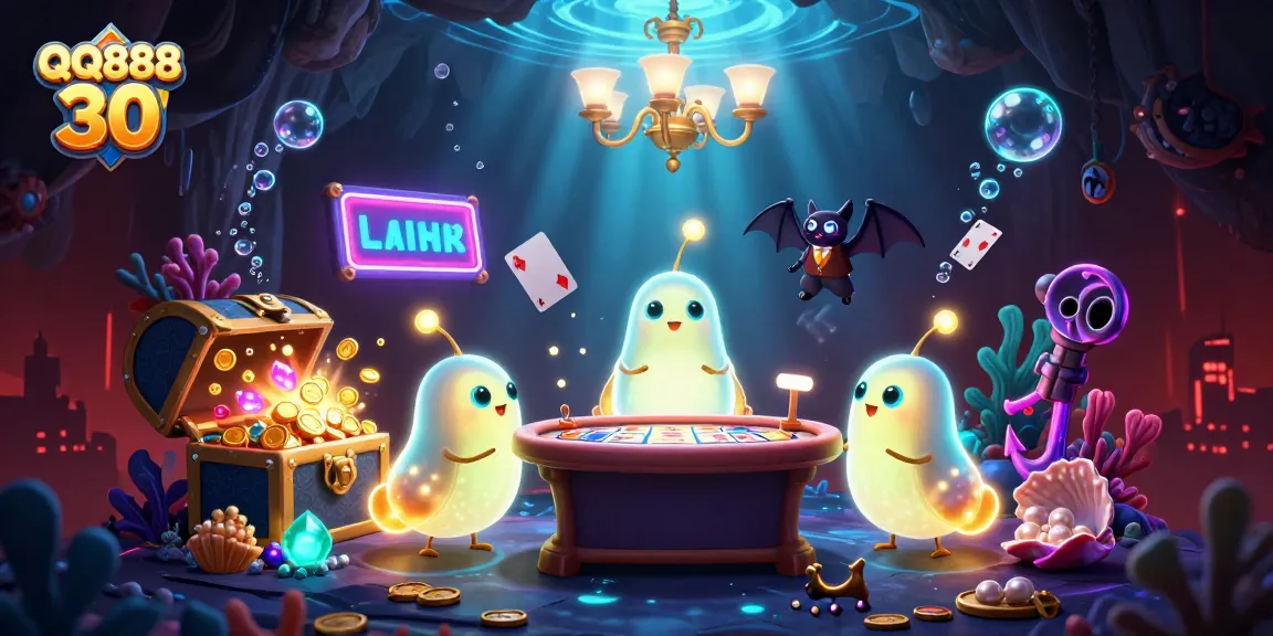 Ignite the excitement with QQ888 30 as glowworms illuminate an underwater casino scene.