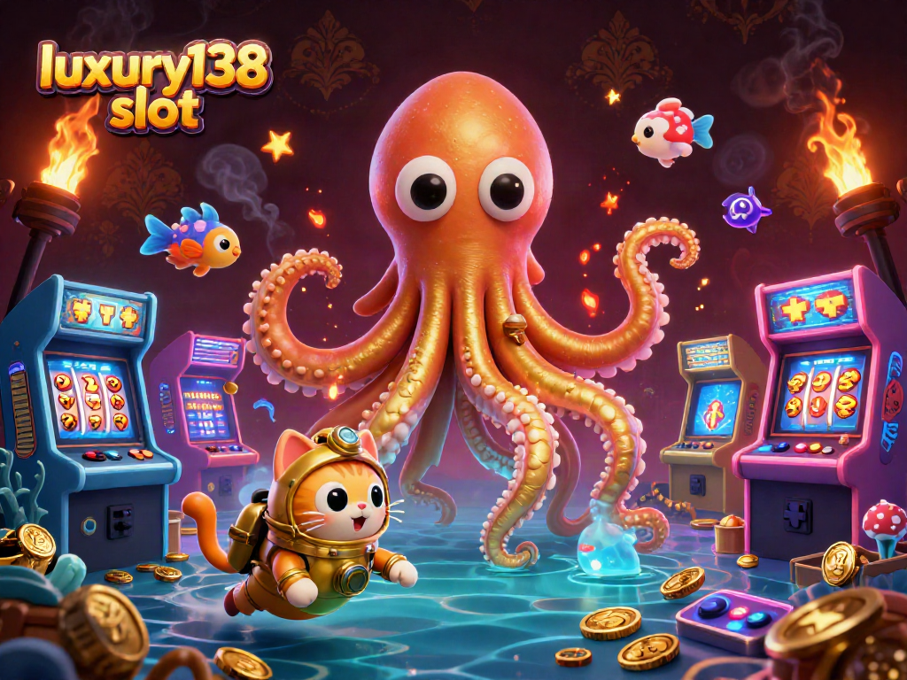 Menangkan jackpot dengan luxury138 slot yang menampilkan kraken 3D raksasa dan elemen permainan kasino.