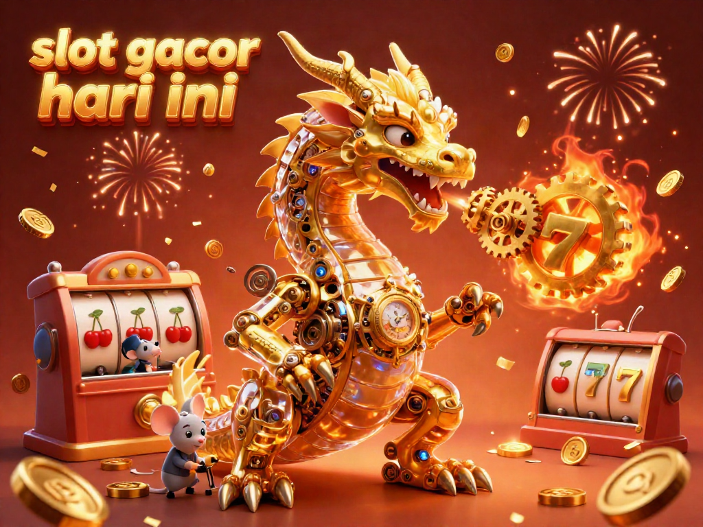 Menampilkan slot gacor hari ini dengan ilustrasi naga emas dan simbol keberuntungan yang meriah.