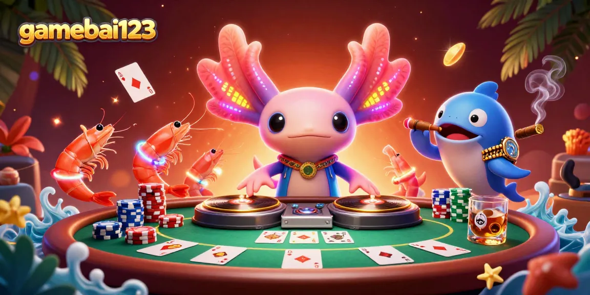 Engage with gamebai123 and experience a vibrant casino atmosphere featuring a lively DJ and animated characters.