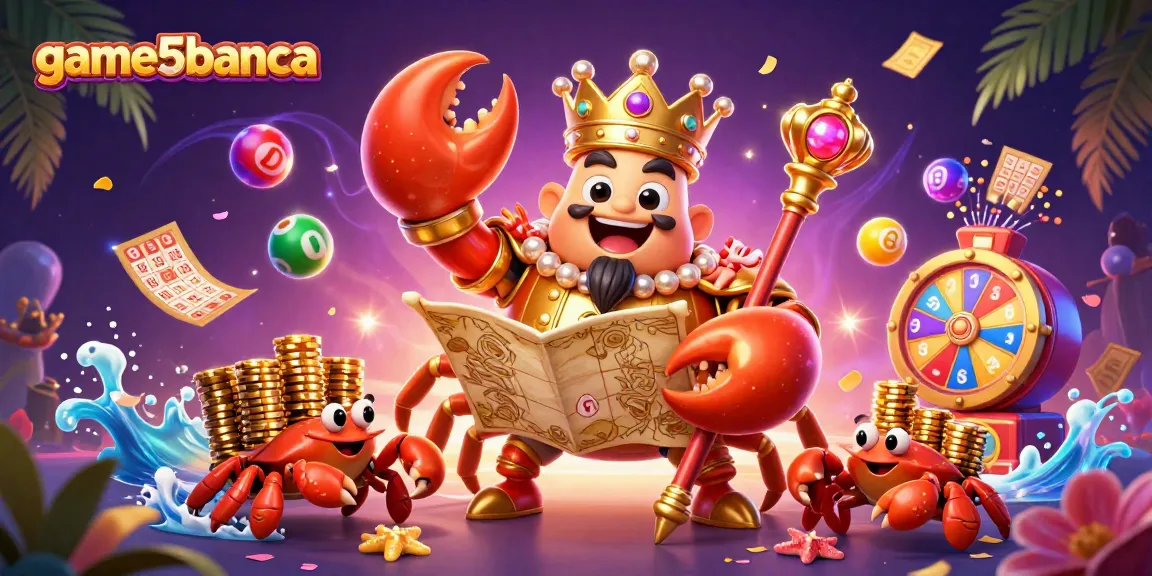 Experience excitement with game5banca's vibrant lottery scene featuring a golden crab emperor.