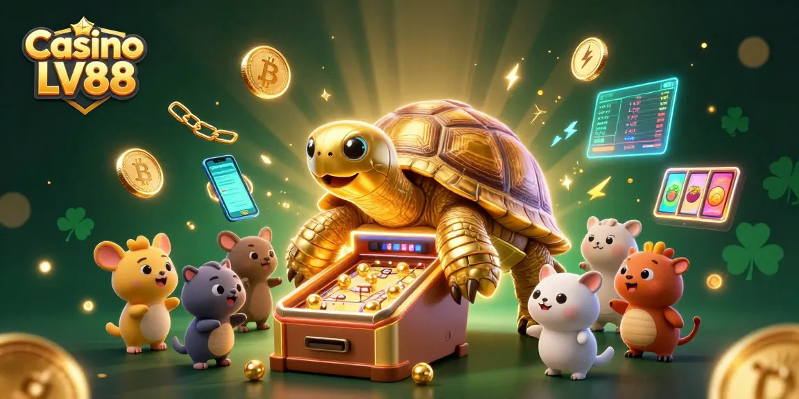Activate winning plays at Casino LV88 with a vibrant scene of golden tortoise-themed gameplay.