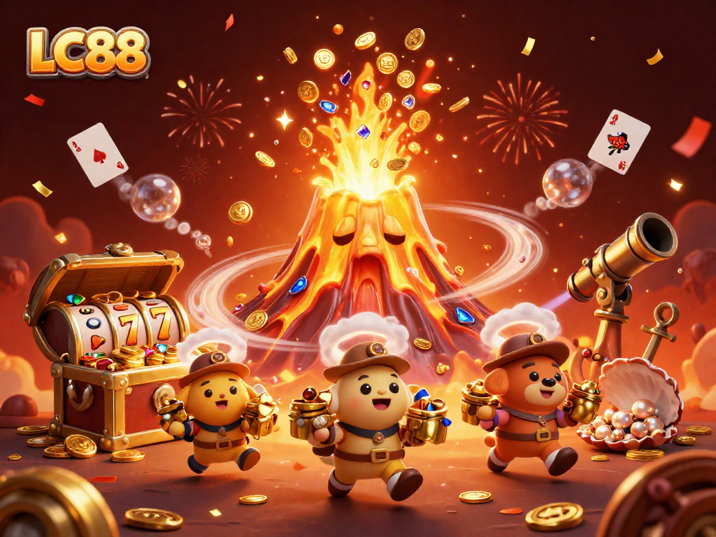 Win big with LC88's vibrant casino scene featuring treasures and gaming elements.