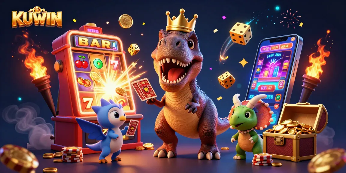 KUWIN's dynamic casino scene with cartoon characters engaged in exciting gambling activities.