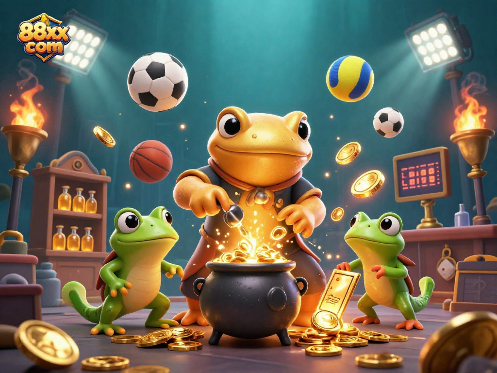 Engage with thrilling gaming action at 88xx com, featuring vibrant sports elements and magical gold transformations.