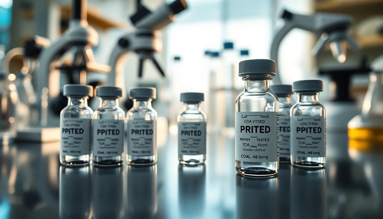 Showcase of COA tested peptides in a professional lab environment, highlighting precision and quality.
