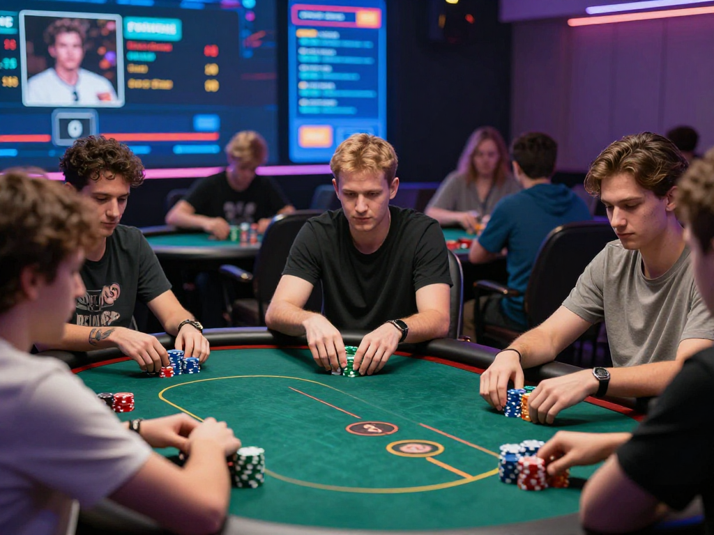 Engaging online poker game scene featuring players immersed in Poker88 gameplay, showcasing vibrant graphics and digital interactions.