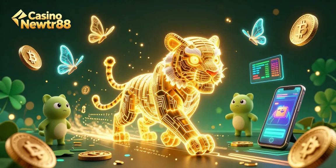 Experience excitement at Casino Newtr88 with a vibrant scene of a neon tiger in a digital casino.