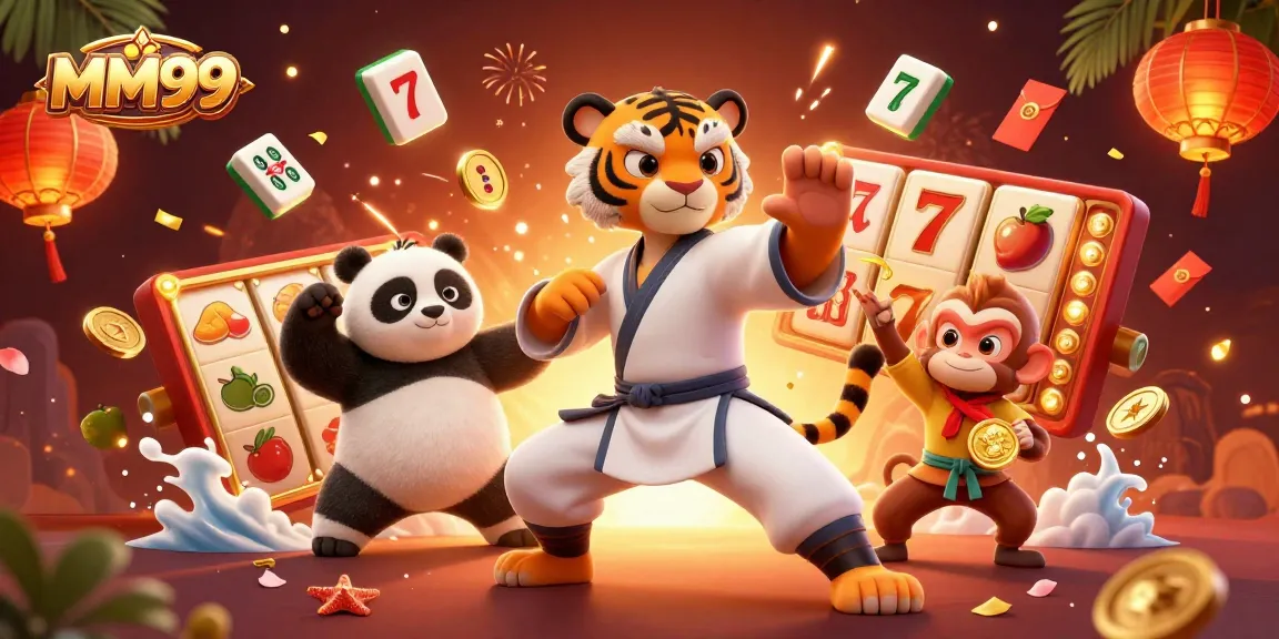 Experience the MM99 magic with a 3D scene featuring exotic characters and vibrant casino elements.
