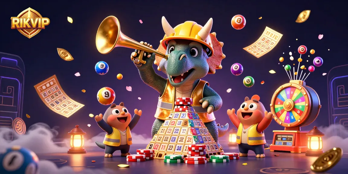 Play exciting games at RIKVIP with engaging illustrations and vibrant gaming elements.