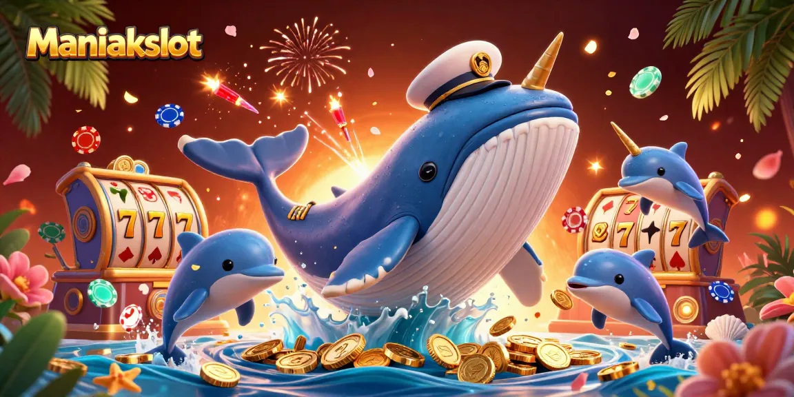 Experience thrilling gameplay with Maniakslot in a vibrant casino atmosphere filled with slot reels and playful sea creatures.