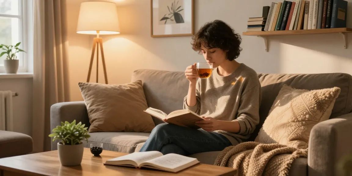 Read more on our blog in a cozy living room full of inspiring books and warm decor.