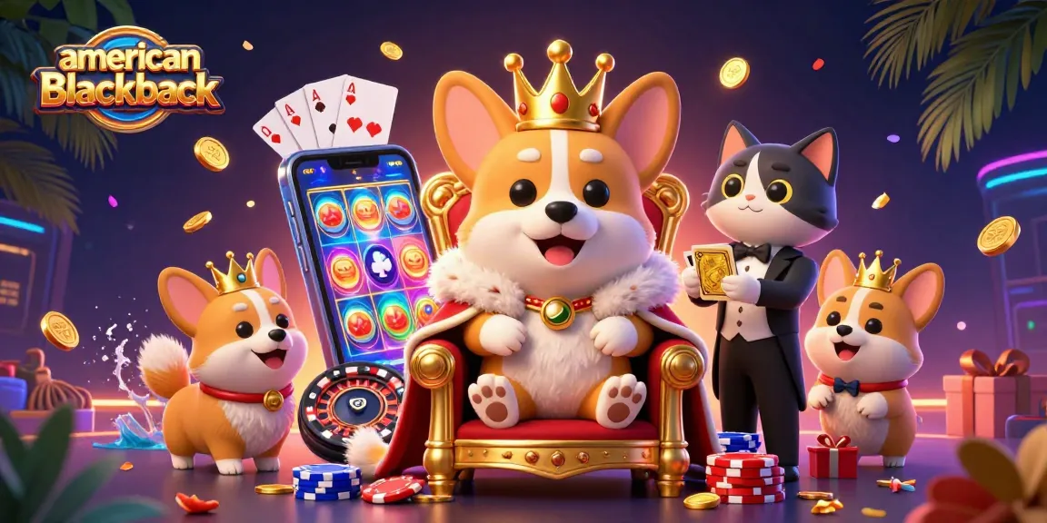 Experience thrilling american-blackjack in a vibrant 3D casino scene with regal characters and exciting games.