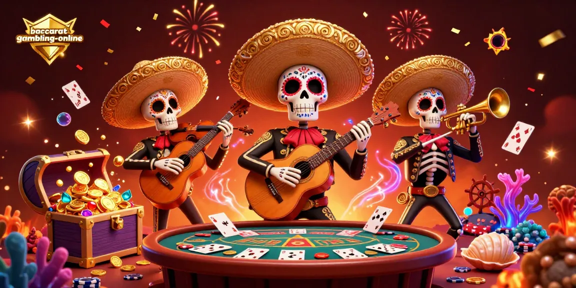 Experience baccarat-gambling-online excitement with a lively mariachi band amidst casino elements.