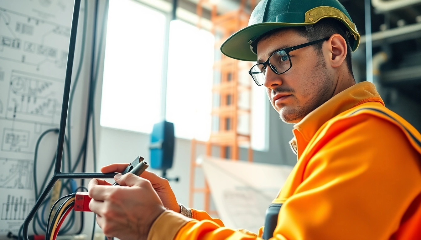Electrician apprenticeship colorado in action with a professional apprentice working on a wiring project.