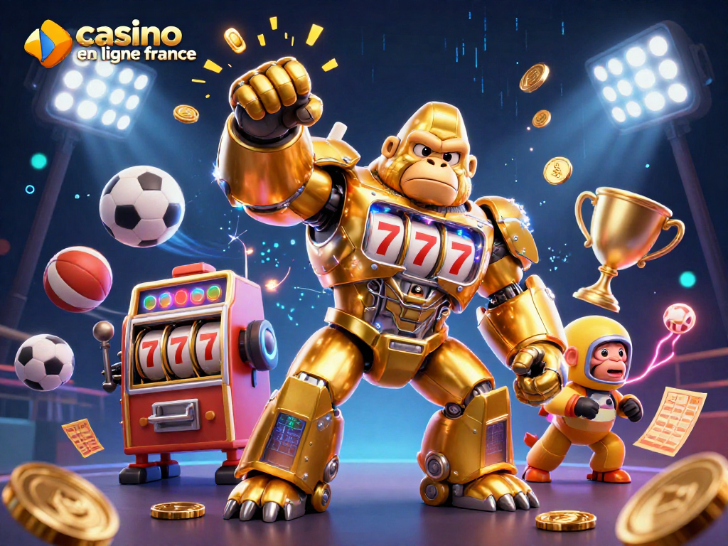 Profitez de l'excitation des jeux de casino en ligne France avec ce mech gorille transformateur et des éléments sportifs.