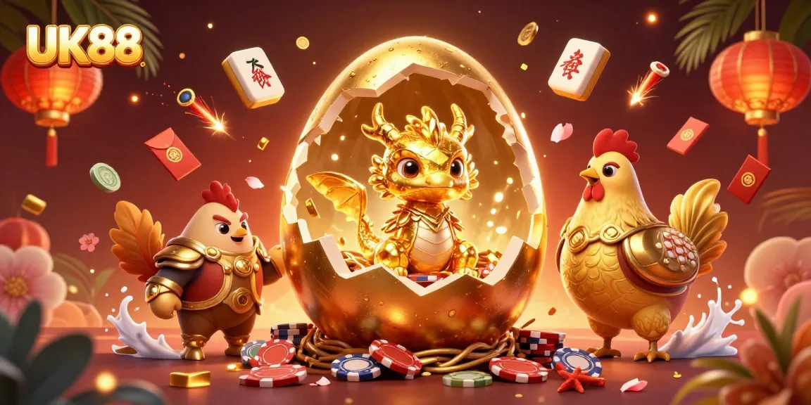 Experience the magical revelation of UK88 with a golden dragon and poker chips in a vibrant casino scene.