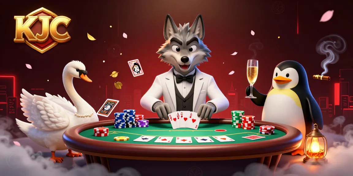 Experience KJC's thrilling baccarat scene with cartoon characters and rich casino elements.