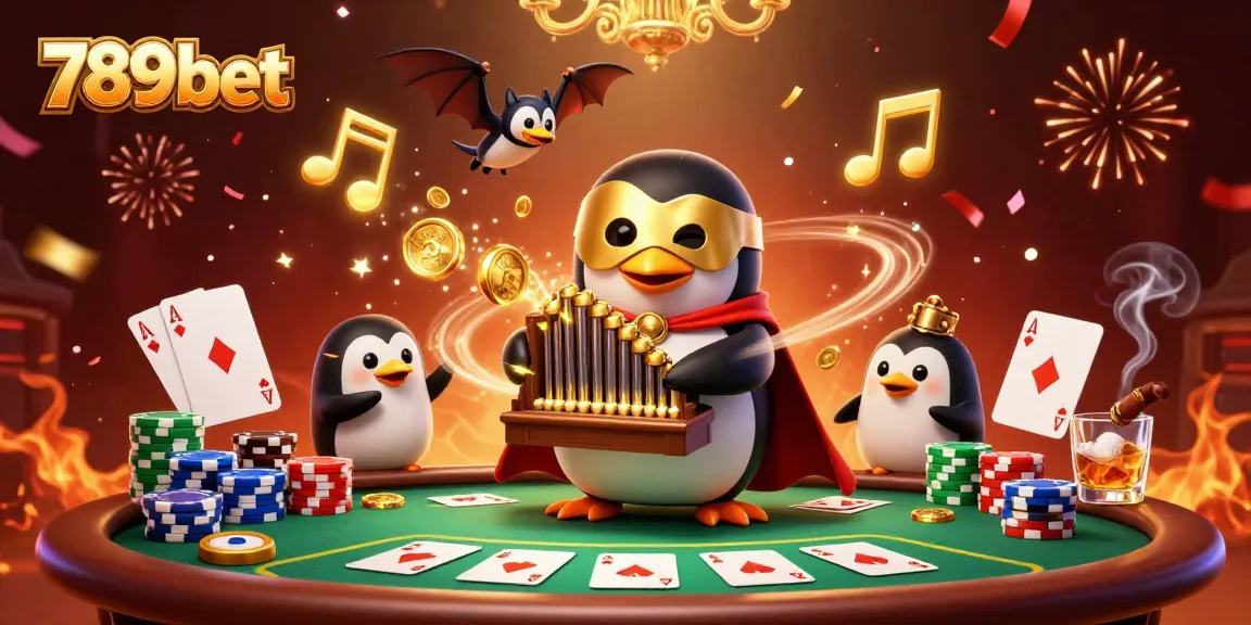 Experience thrilling gaming action with 789bet as the penguin plays organ shooting coins in a vibrant casino scene.