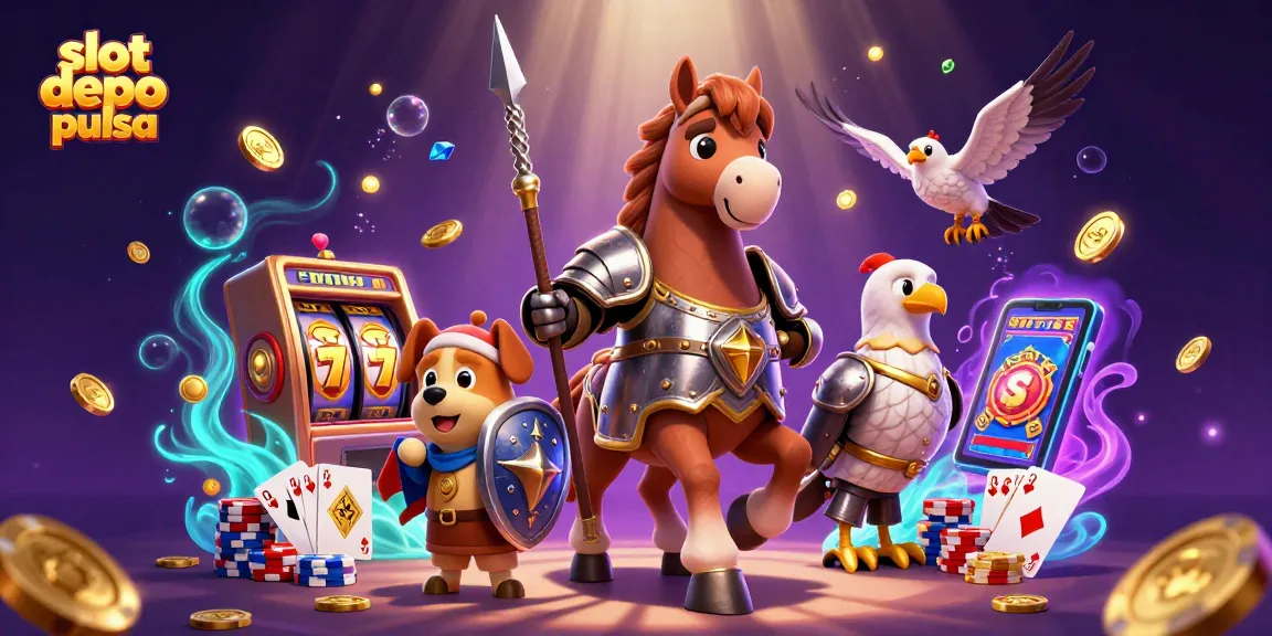 Experience thrilling gameplay with slot depo pulsa, featuring knights and treasures in a vibrant casino scene.