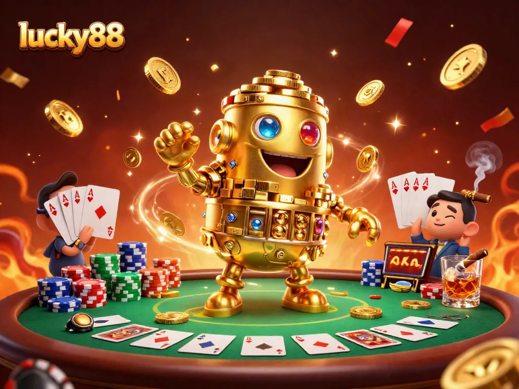 Engage with lucky88's thrilling online casino experience featuring vibrant poker elements and unique gaming ambiance.