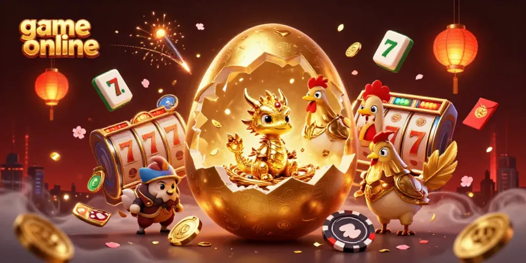 Experience the excitement of game online with a golden dragon, poker chips, and vibrant casino elements.