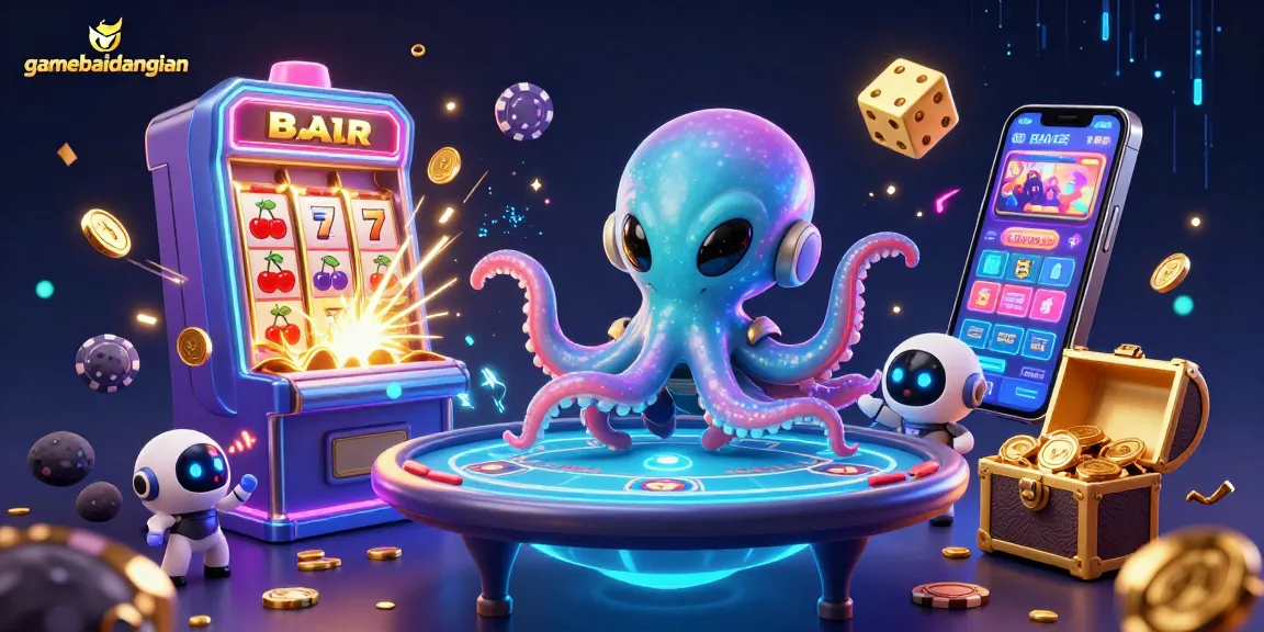 Engage in the thrilling atmosphere of gamebaidangian with an adventurous alien octopus at a holographic poker table.
