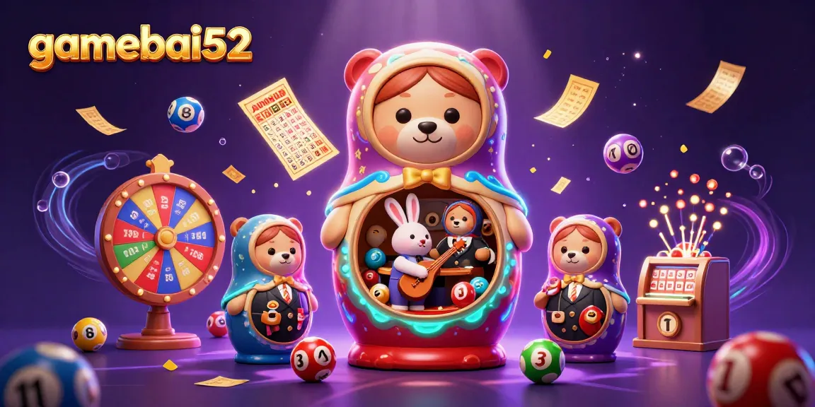 Experience the excitement of gamebai52 with lively casino characters and vibrant lottery elements.