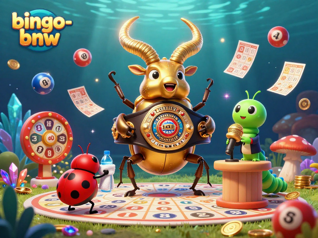 Engage in exciting bingo action with bingo-bnw's vibrant bingo scene showcasing a golden stag beetle champion.