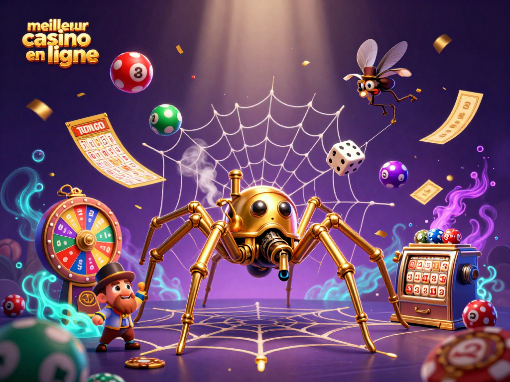 Jouez au meilleur casino en ligne avec une illustration captivante des jeux de loterie et de poker.