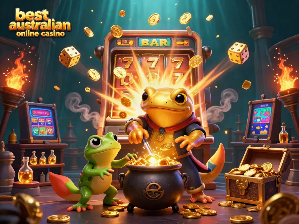 Experience the excitement of the best australian online casino with vibrant 3D illustrations filled with casino elements.