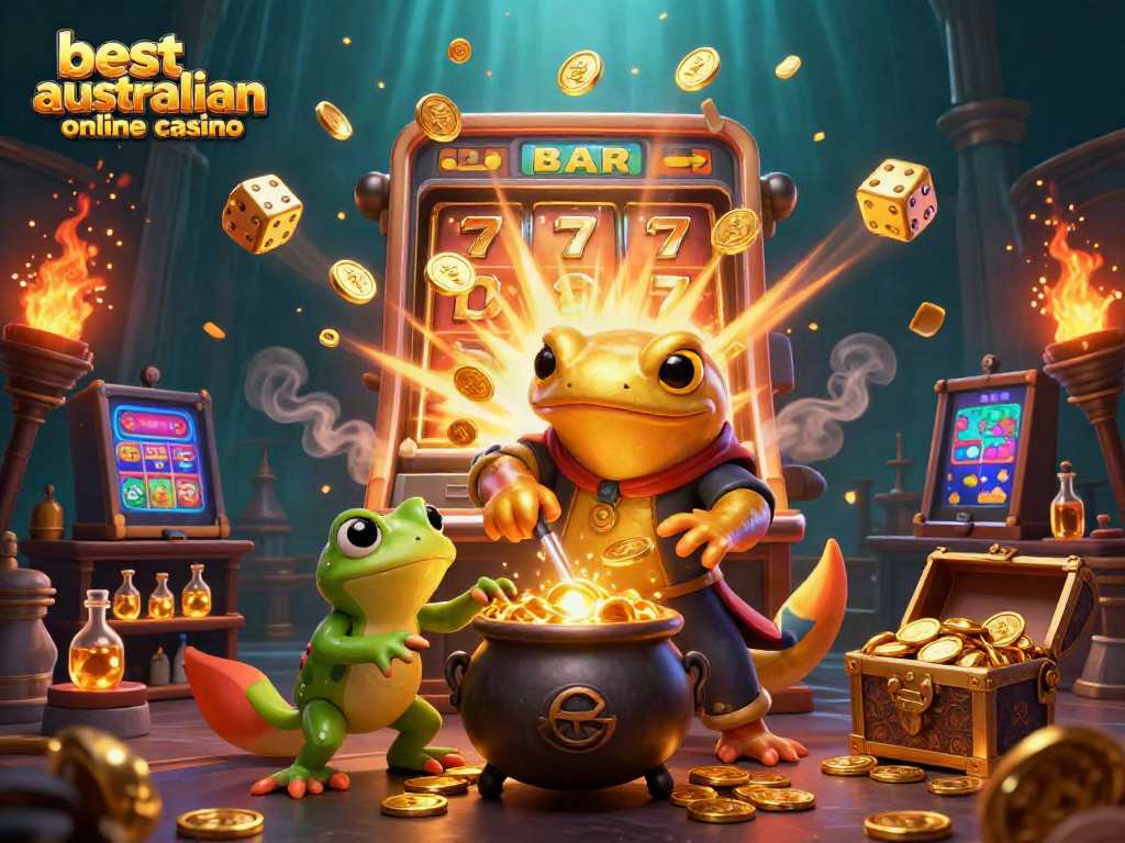 Experience the excitement of the best australian online casino with vibrant 3D illustrations filled with casino elements.