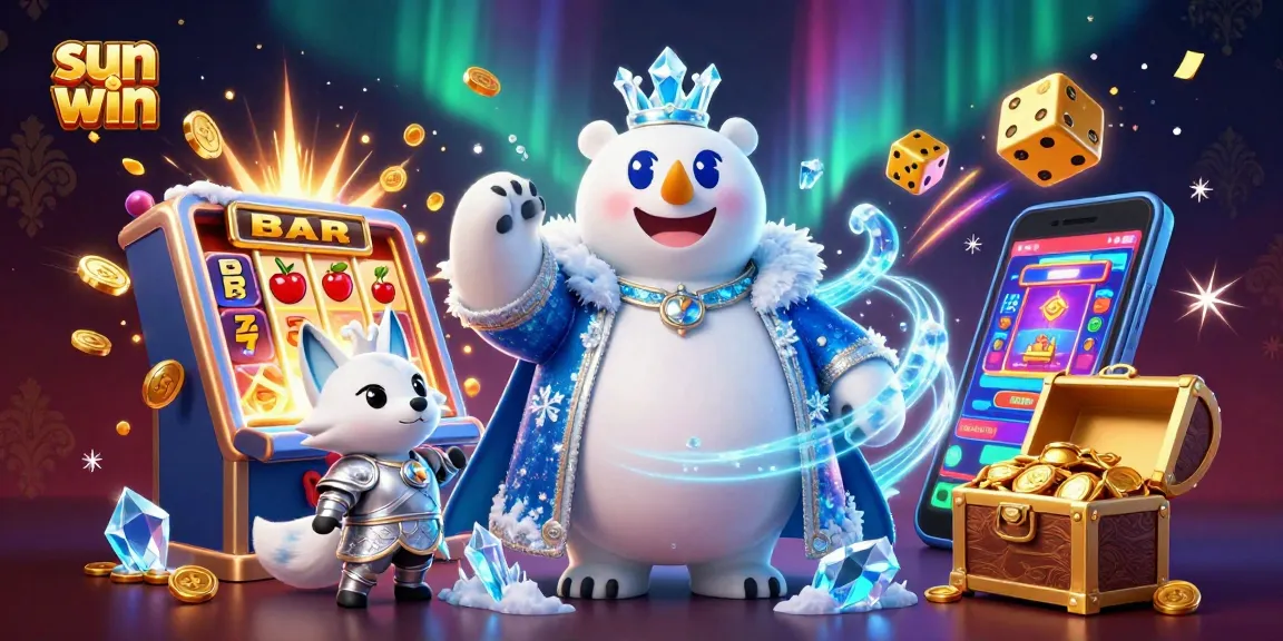 Join the action at sun win with captivating polar bear and fox amid a jackpot explosion from the slot machine!