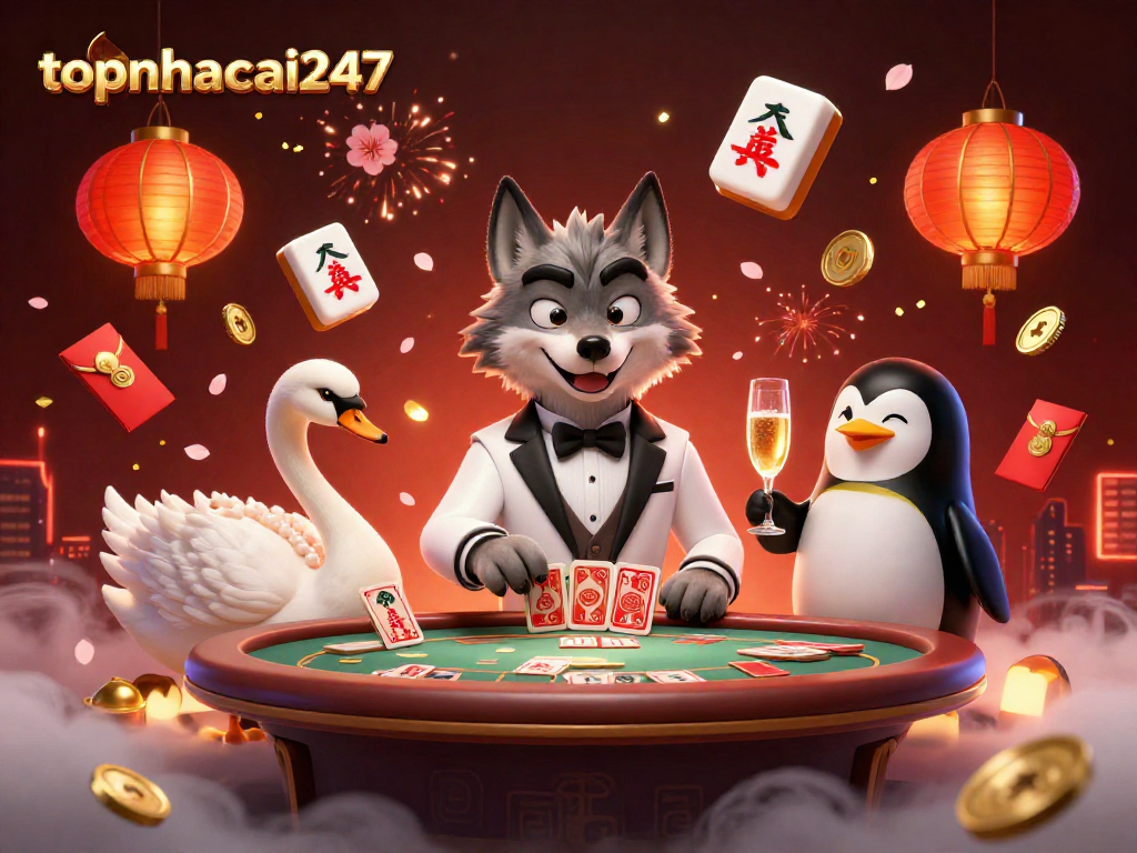 Join the thrilling experience at topnhacai247 with vibrant characters celebrating casino gaming.