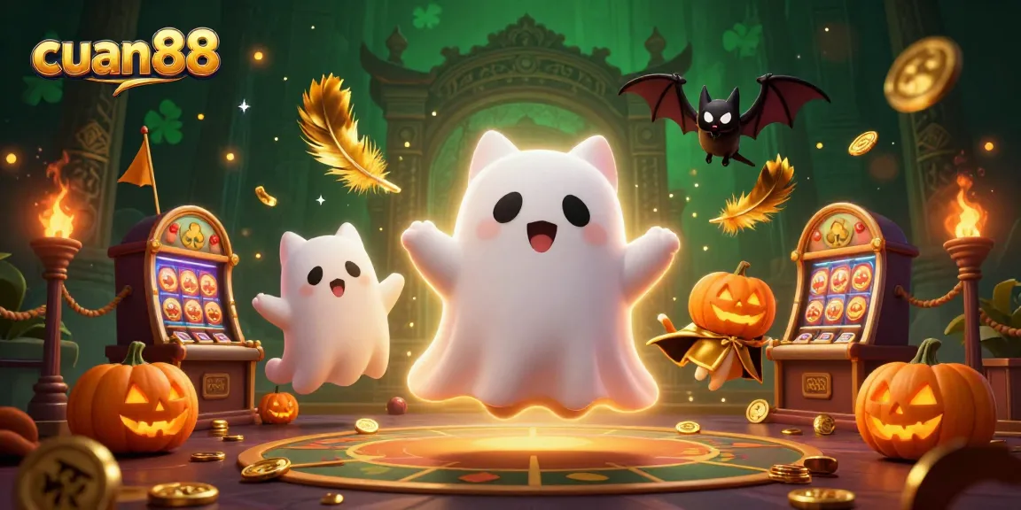 Memenangkan jackpot di cuan88 dengan karakter kucing hantu beraksi di kasino yang menakutkan.