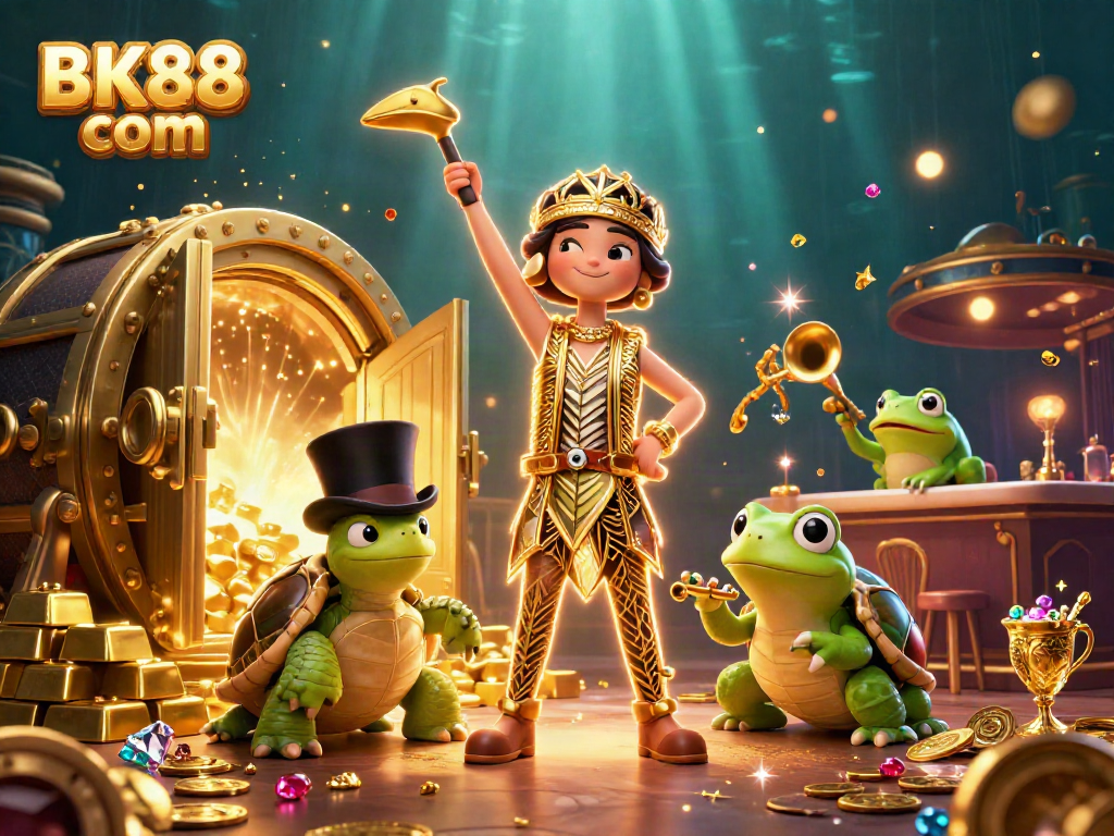 Engage in thrilling games at BK88 com as vibrant characters and treasures populate the energetic scene.