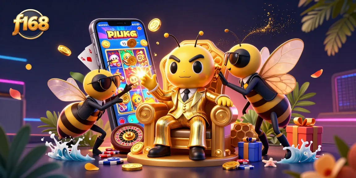 Experience excitement with f168's dynamic casino scene featuring rich gaming elements and characters.