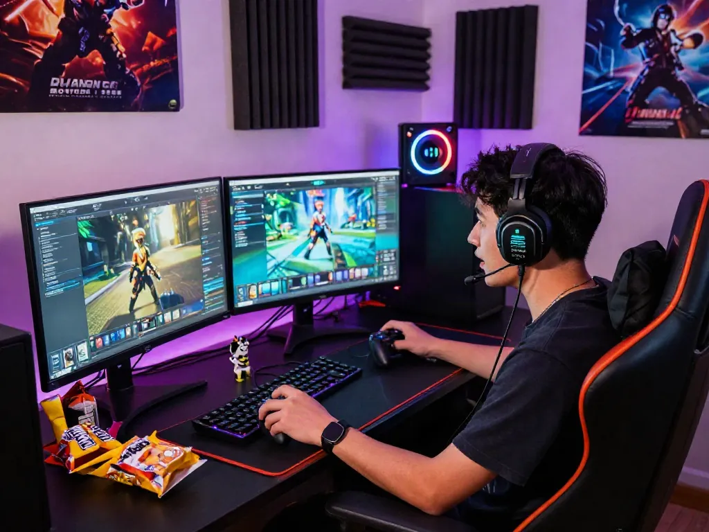 Pengalaman bermain diana4d di ruang game modern dengan banyak monitor dan pencahayaan LED.