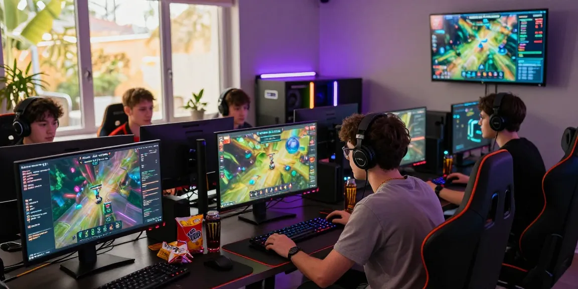 Engaged gamers enjoying mantra88 online gaming experience in a vibrant setup.