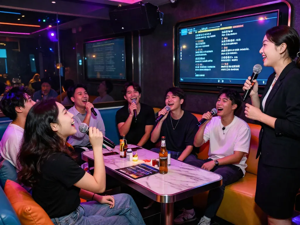 강남 달리는토끼 노래방에서 즐겁게 노래 부르는 친구들 모습