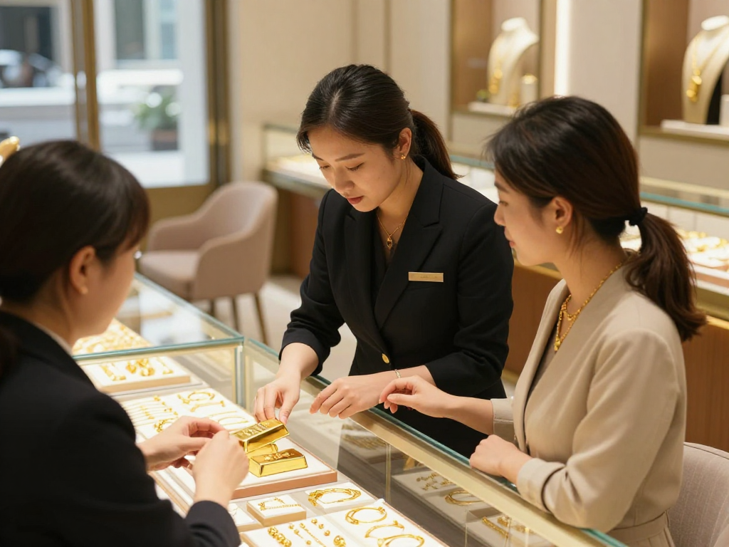 mantra88 customer purchasing gold jewelry in an elegant store